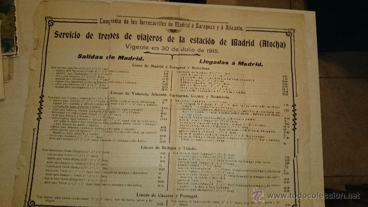 Carteles de transportes: 1915 - ESTACI&Oacute;N DE ATOCHA MADRID - HORARIOS DE TRENES SALIDAS Y LLEGADAS - 43X58 - Foto 1