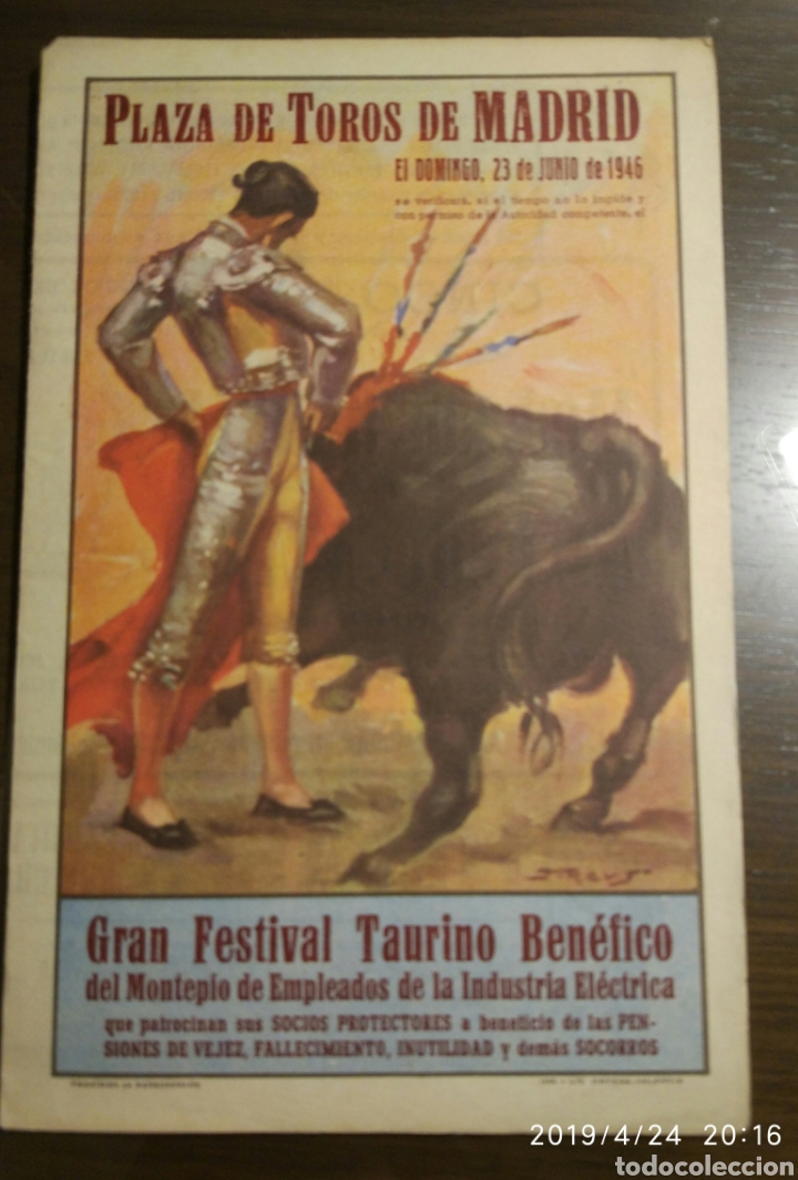 Carteles de transportes: Programa Taurino Madrid 23 junio de 1946 - Foto 1