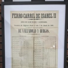 Carteles de Transportes: 1861 RARISIMO CARTEL ORIGINAL FERROCARRIL DE ISABEL II - LINEA DE ALAR DEL REY A SANTANDER