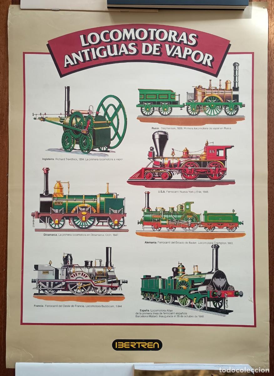 Carteles de Transportes: Locomotoras antiguas de vapor. Poster cartel IBERTREN (1986) 56x40cm.&nbsp;