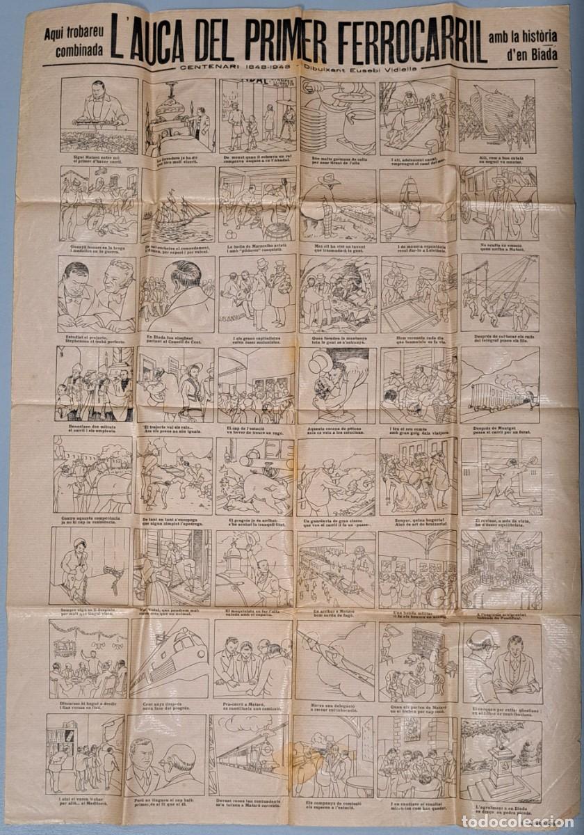 Carteles de transportes: L&rsquo;auca del primer ferrocarril &ndash; Centenari 1848‑1948, dibuix d&rsquo;Eusebi Vidal