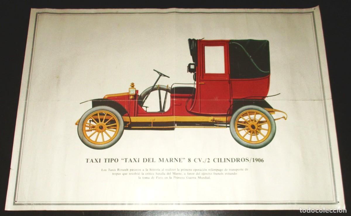 Transportation Posters: P&Oacute;STER TAXI RENAULT TIPO DEL MARNE 8 CV / 2 CILINDROS / 1906. MIDE 59 X 41 CMS.