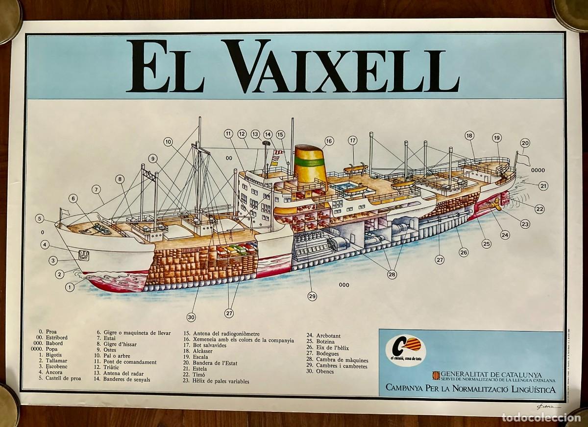 Carteles de transportes: EL VAIXELL - CARTELL CAMPANYA DE NORMALITZACI&Oacute; LING&Uuml;&Iacute;STICA DEL CATAL&Agrave; 43 x 62 cm - 1988