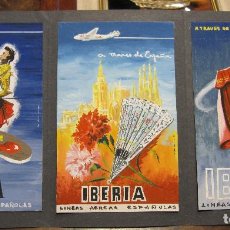 Carteles de Turismo: 3 DISEÑOS ORIGINALES (GOUACHE) PARA CAMPAÑA PUBLICITARIA IBERIA. LINEAS AEREAS ESPAÑOLAS. 1954.