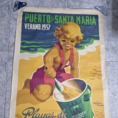 Carteles de Turismo: CARTEL ALVAREZ GAMEZ.PUERTO SANTA MARIA. VERANO 1957. PLAYAS DE VALDELAGRANA,LA PUNTILLA.