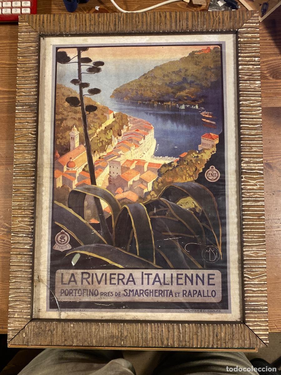 Carteles de turismo: CARTEL LA RIVERA ITALIENNE PORTOFINO MARIO BORGONI ENIT MARCO MADERA 47X36 CM