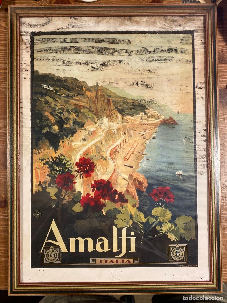 Carteles de turismo: CARTEL AMALFI OFICINA NACIONAL TURISMO ENIT MARCO MADERA 47X36 CM