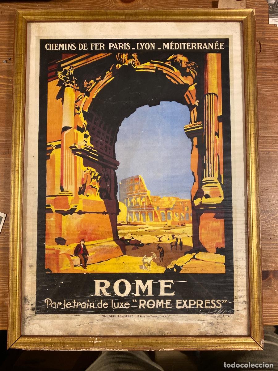 Carteles de turismo: CARTEL ROMA ROGER BRODERS CHEMINS DE FER PARIS LYON MARCO MADERA 47X36 CM