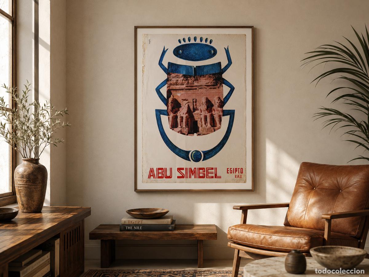 Carteles de turismo: CARTEL ORIGINAL ABU SIMBEL EGIPTO R.A.U. &ndash; ISMAIL &ndash; 1963 &ndash; 99 &times; 70 CM &ndash; TURISMO EGIPCIO