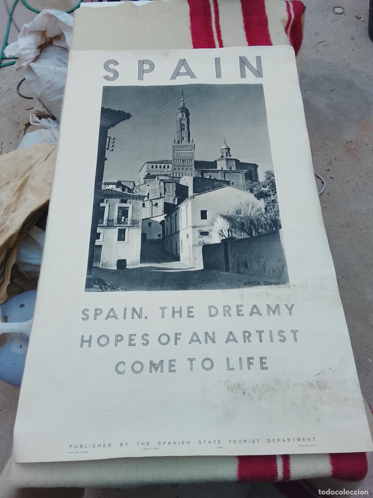 Carteles de turismo: FOT&Oacute;GRAFO ORTIZ ECHAG&Uuml;E-Cartel Original Turismo Espa&ntilde;a A&ntilde;os 50-ATECA-Zaragoza-Huecograbado Arte Bilb