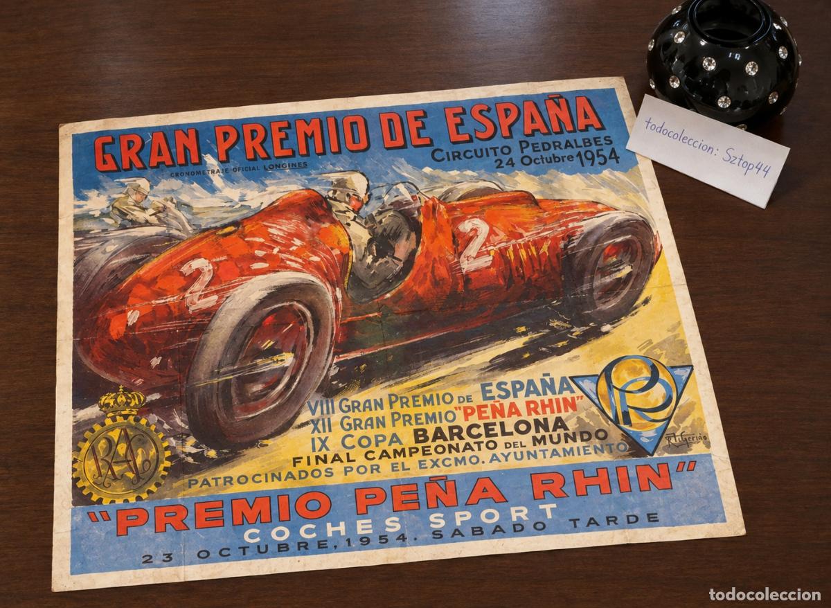 Carteles de turismo: Antiguo Cartel Gran Premio de Espa&ntilde;a 1954 - Circuito Pedralbes - Pe&ntilde;a Rhin - Garc&iacute;a