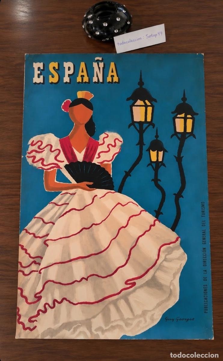 Carteles de turismo: Antiguo Cartel Turismo c. 1950 Espa&ntilde;a - Mujer con Abanico - Guy Georget - DGT