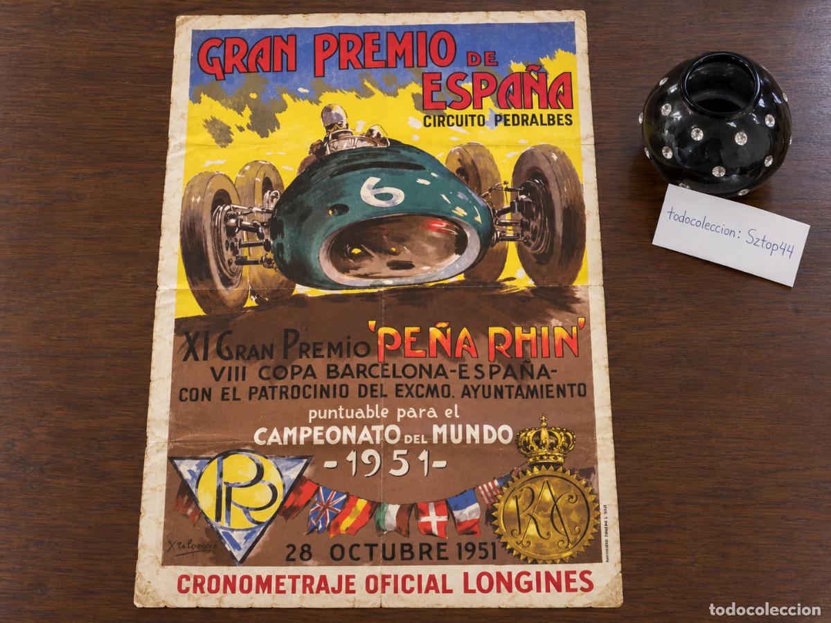 Carteles de turismo: Antiguo Cartel Gran Premio de Espa&ntilde;a 1951 - Circuito Pedralbes - Pe&ntilde;a Rhin - Valerio