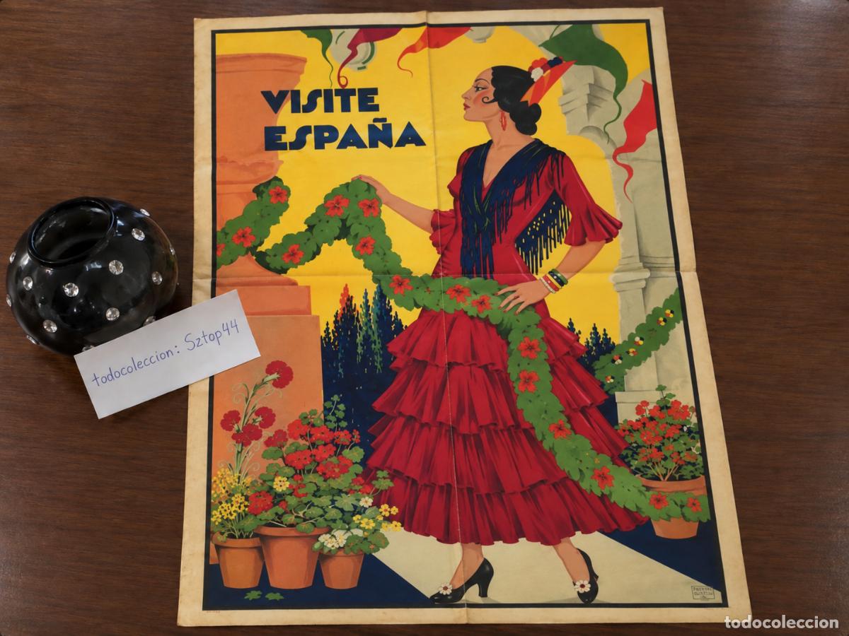 Carteles de turismo: Cartel Original Turismo 1930 - Visite Espa&ntilde;a Mujer Vestido Rojo Gitanilla - Eduardo Santonja