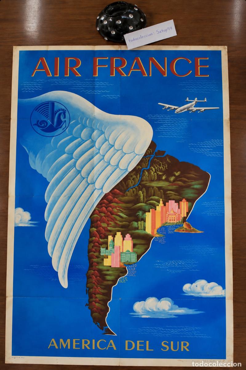 Carteles de turismo: Cartel Original Air France &ndash; America Del Sur &ndash; Lucien Boucher &ndash; Imprenta Perceval Par&iacute;s 1950