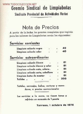 Carteles: Gremio Sindical limpiabotas1976 - Foto 1