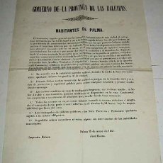 Carteles: ANTIGUO ORIGINAL Y EXCEPCIONAL CARTEL DE 15 DE MAYO DE 1851 DEL GOBIERNO DE LA PROVINCIA DE LAS BALE. Lote 39543797