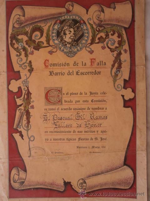 Carteles: BONITO RECONOCIMIENTO DE LA COMISION DE LA FALLA -BARRIO DEL ESCORREDOR- - Foto 1