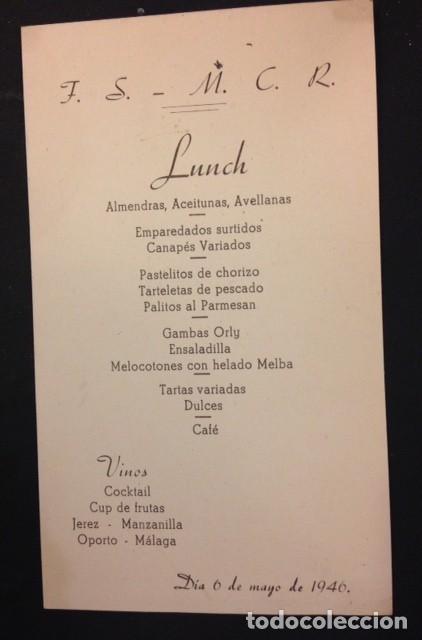 Carteles: MENU F.S.- M. C. R. LUNCH 1946 - Foto 1