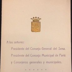 Carteles: MENU DIPUTACION PROVINCIAL MADRID 1913 HOTEL MIRANDA, PRESIDENTE DEL CONSEJO DEL SENA