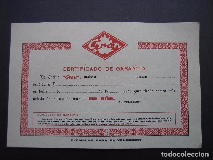 certificado de garantía marca gran - Compra venta en todocoleccion