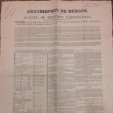 Carteles: ARZOBISPADO DE BURGOS. ARANCEL DE DERECHOS PARROQUIALES, FERNANDO POR LA..1865