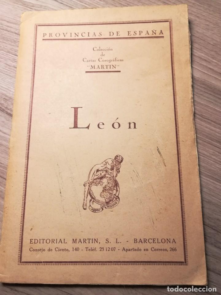 Carteles: Mapa de Le&ograve;n de Ed. Martin, con soporte textil, Barcelona 1949. - Foto 2