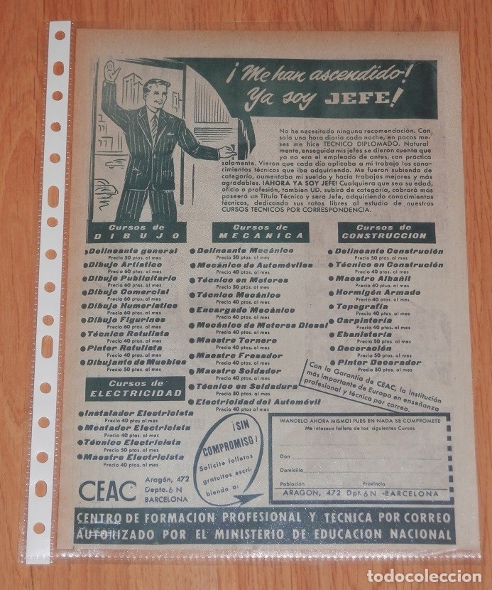 Carteles: CURSOS CEAC - PUBLICIDAD DEL A&Ntilde;O 1961 - Foto 1