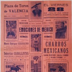 Carteles: ESPECTÁCULO TAURINO ECUESTRE MEXICANO EN VALENCIA, 1950. CURIOSÍSIMO CARTEL. 43X31 CM. Lote 233371430