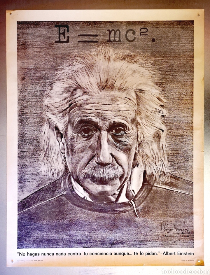 Carteles: ALBERT EINSTEN - DIBUJO DE JAVIER NAVARRO - 72 X 56 - Foto 1