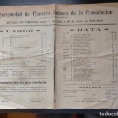 Carteles: ANTIGUO DOCUMENTO HERMANDAT DE NSTRA. SRA. CONSOLACIÓN DE MANRESA ESTAT DE COMPTES AÑO 1923-1924