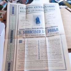 Carteles: CARTEL CUARTO CENTENARIO DE LA MUERTE DE SAN FRANCISCO DE PAULA VALENCIA 1907. Lote 376111734