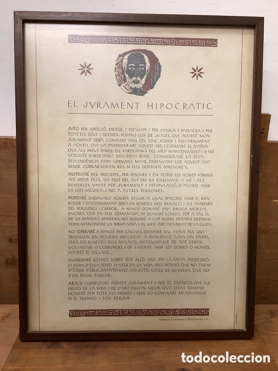 Carteles: JURAMENT HIPOCRATIC EN CATALAN MARCO DE MADERA - Foto 1