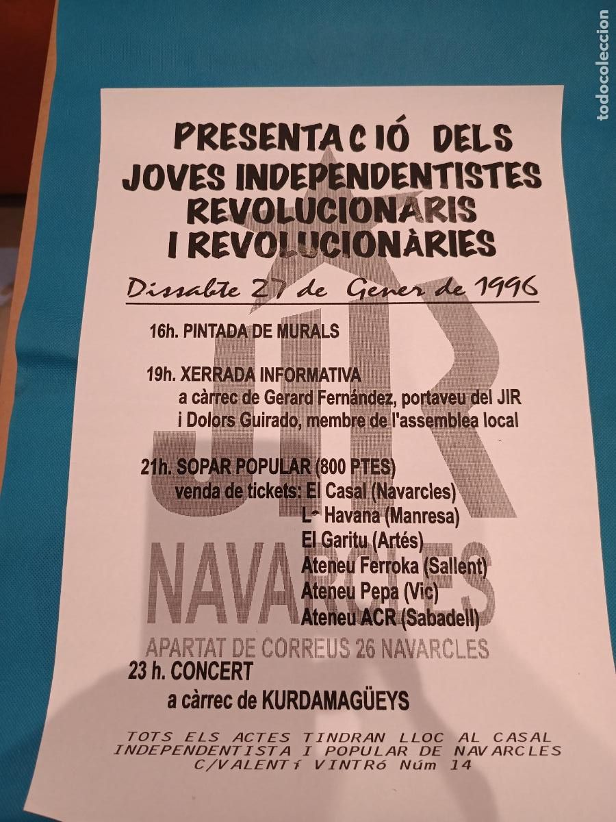 Carteles: CARTEL CARTELL PRESENTACIO JOVES INDEPENDENTISTES REVOLUCIONARIS I REVOLUCIONARIES NAVARCLES