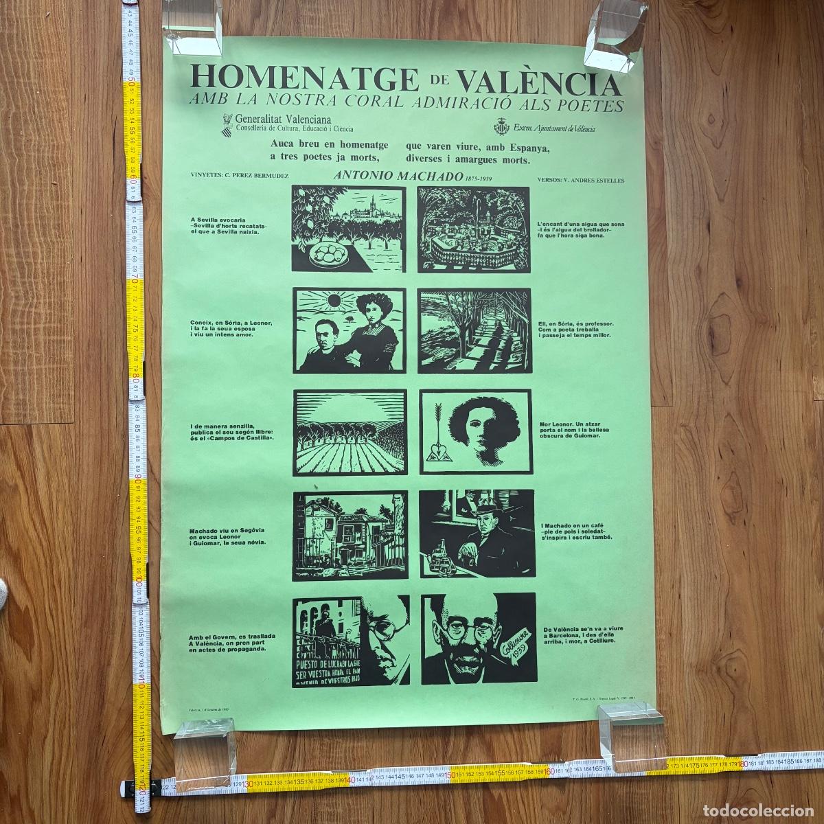 Carteles: Cartel Poster Homenatge Antonio Machado C. perez Bermudez 1985 Valencia Poetes