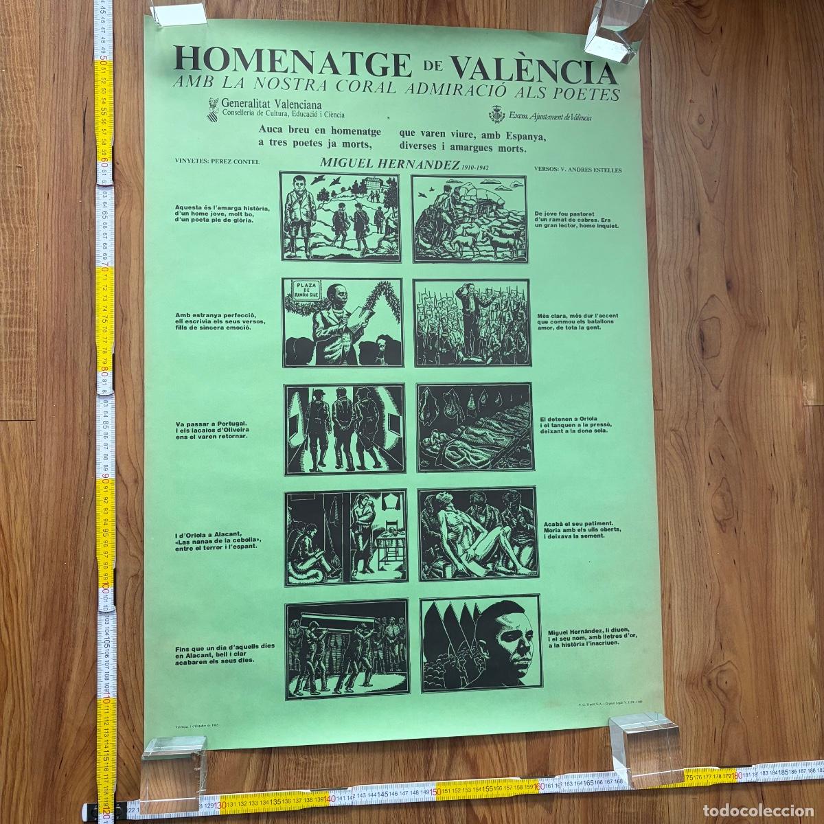 Carteles: Cartel Poster Homenatge Miguel Hernandez Perez Contel 1985 Valencia Poetes