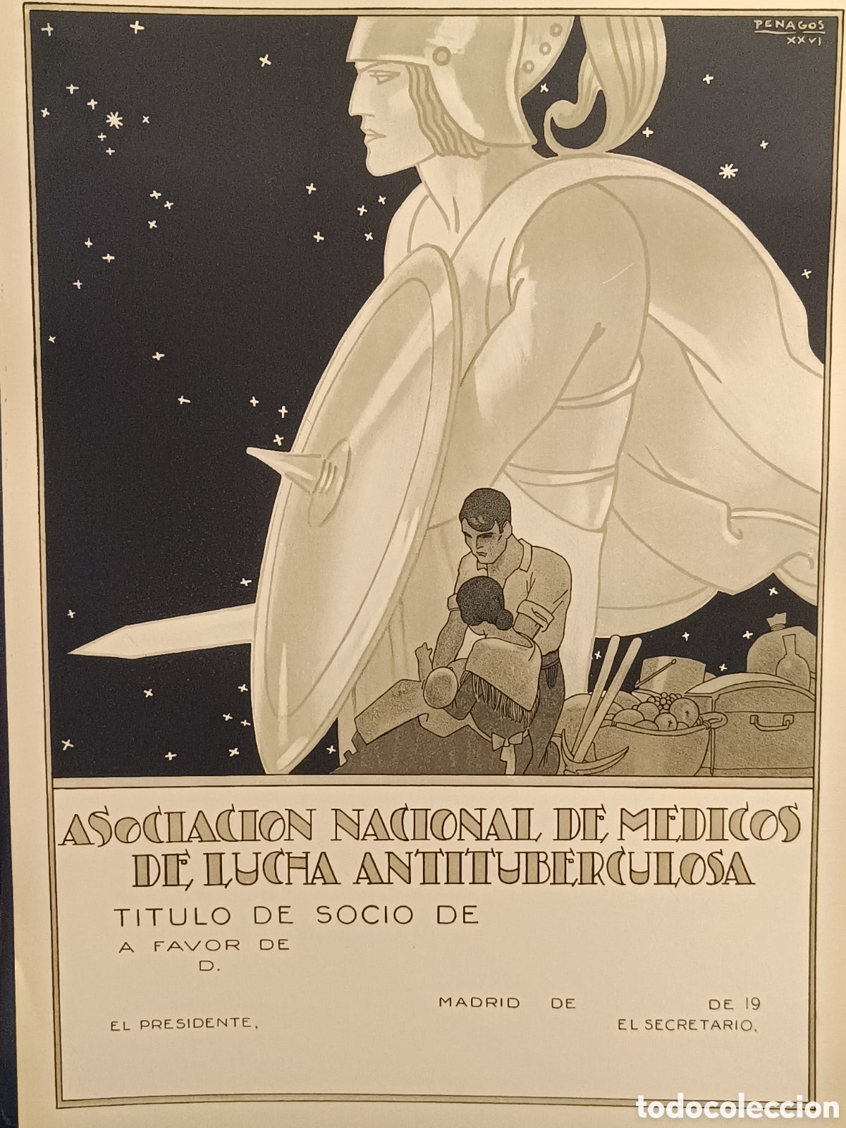 Carteles: PENAGOS CARTEL DEL A&Ntilde;O 1926 TITULO SOCIO ASOCIACI&Oacute;N NACIONAL DE M&Eacute;DICOS DE LUCHA ANTITUBERCULOSA