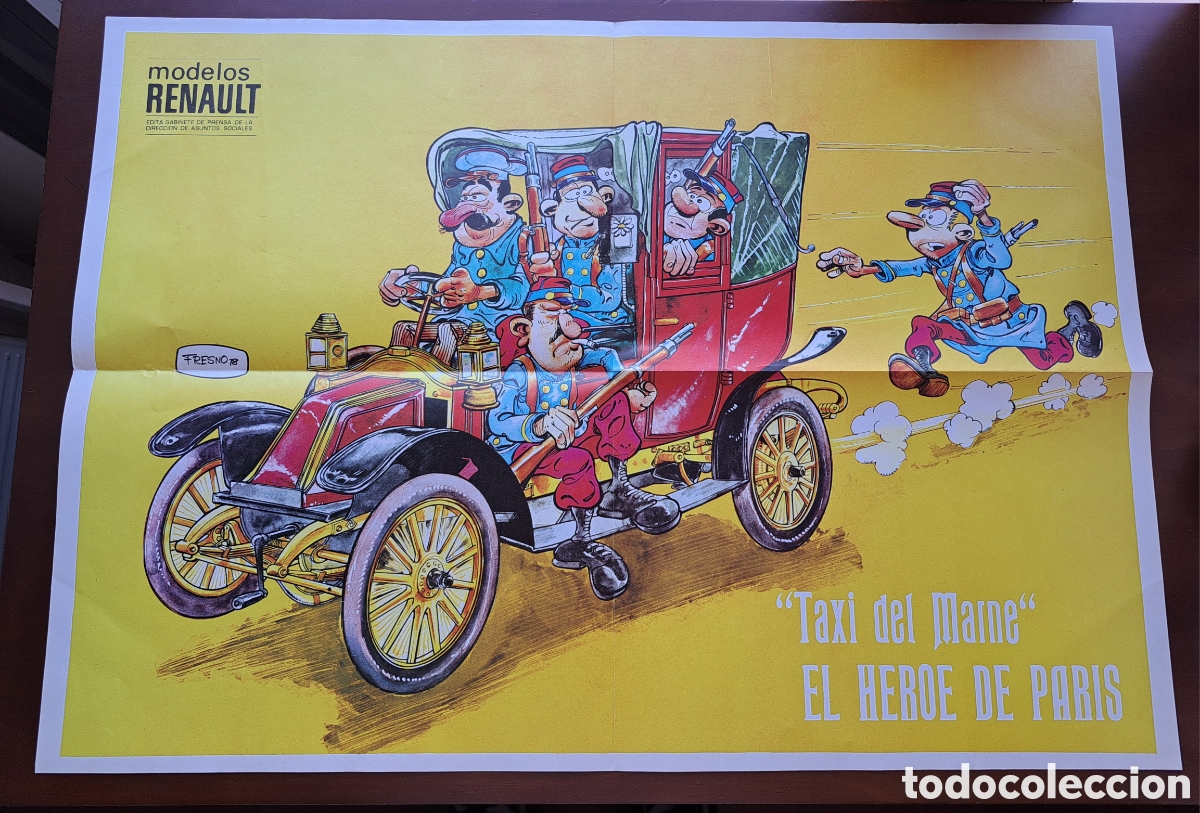Carteles: p&oacute;ster vintage: colecci&oacute;n Renault ilustra el modelo Renault AX de 1912, conocido como TAXI DEL MARNE