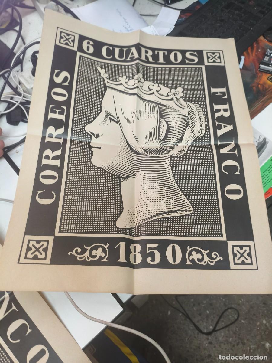 Carteles: Correos 6 cuartos Franco 1850. Reproducci&oacute;n sello de Correos en cartel 56 x 44 cm.