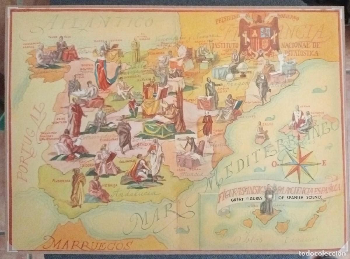 Carteles: FIGURAS INSIGNES DE LA CIENCIA ESPA&Ntilde;OLA - ORIGINAL ANUARIO ESTADISTICO 1950 / 36 x 26 Cm.