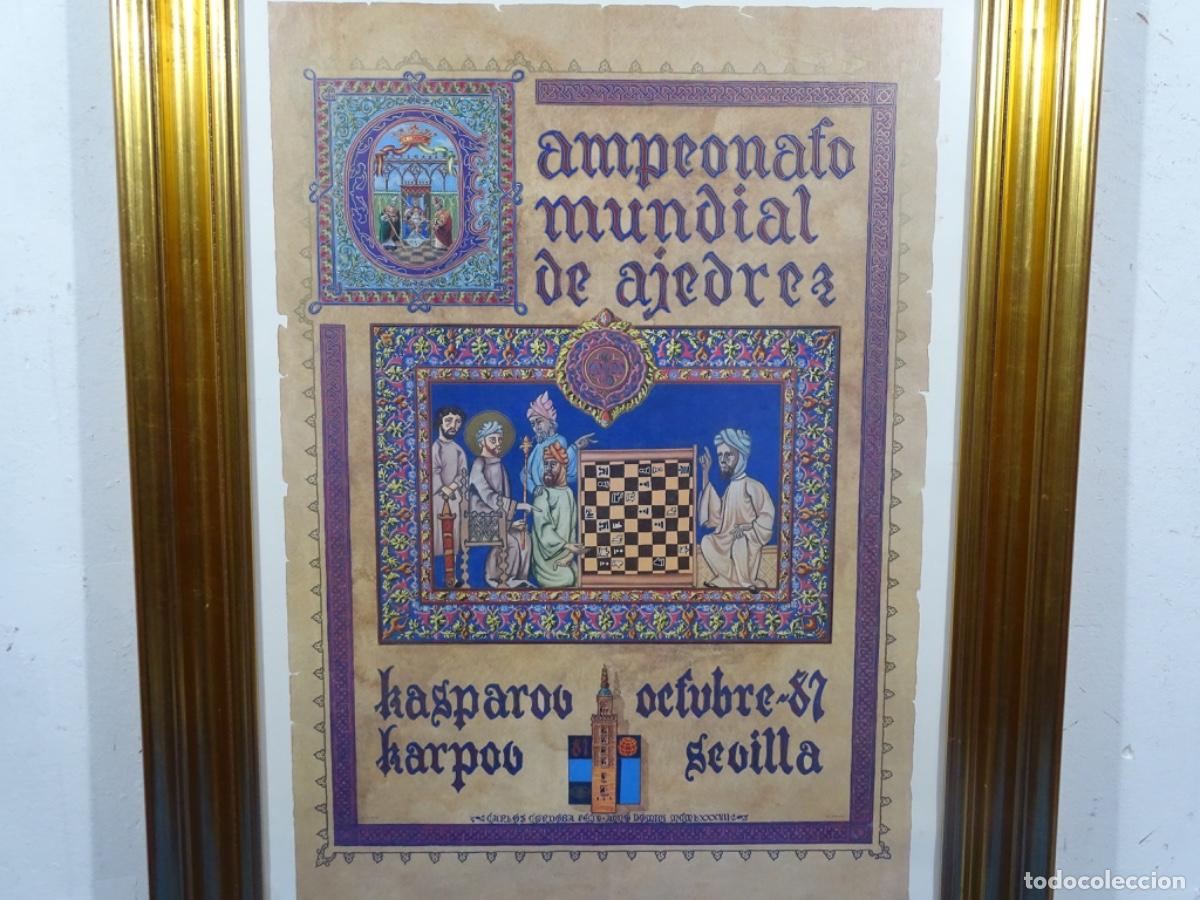 Carteles: CARTEL ENMARCADO CAMPEONATO MUNDIAL DE AJEDREZ SEVILLA 1987. KARPOV-KASPAROV.