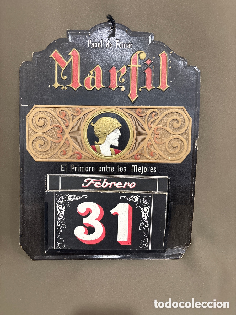 Carteles: CALENDARIO PERPETUO Pared - PUBLICIDAD Papel de Fumar MARFIL en relieve. A&ntilde;os 20/30. Marca de Alcoy