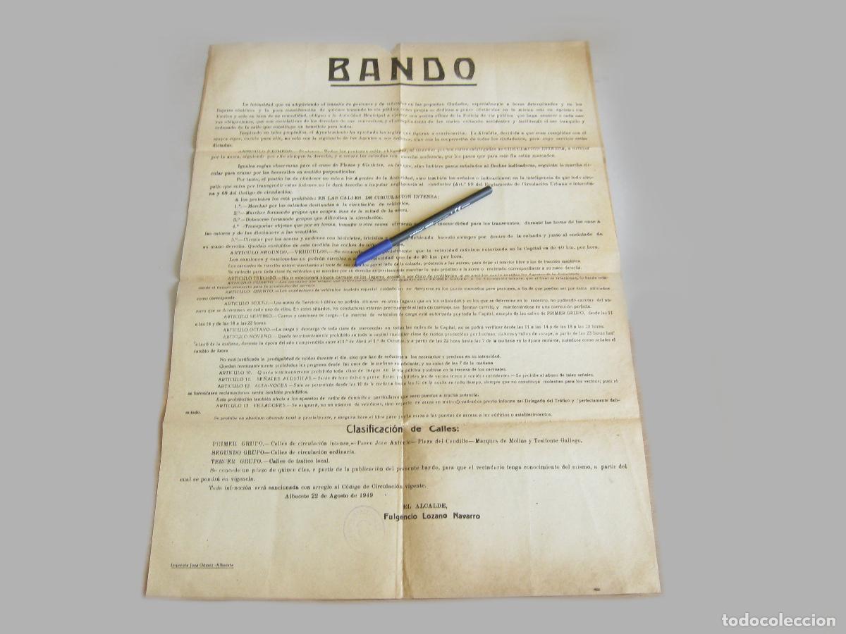 Affiches: CARTEL O BANDO DE ALBACETE CON NUEVAS REGLAS DE CIRCULACI&Oacute;N DE VEH&Iacute;CULOS. 1949. CASTILLA LA MANCHA