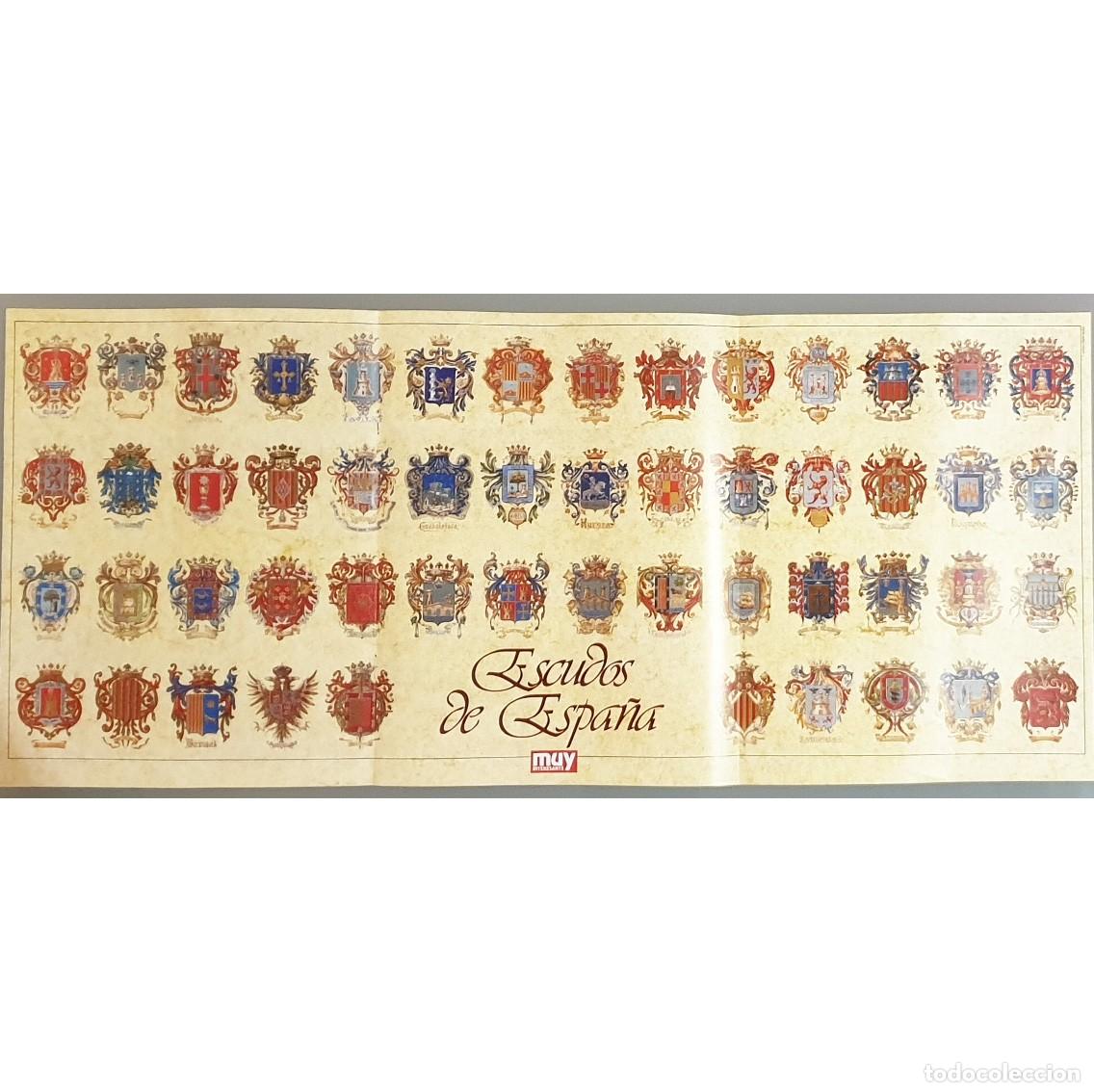 Carteles: POSTER Desplegable ESCUDOS DE ESPA&Ntilde;A Revista MUY INTERESANTE. Her&aacute;ldica Provincias. 65,5 x 28,5 CM