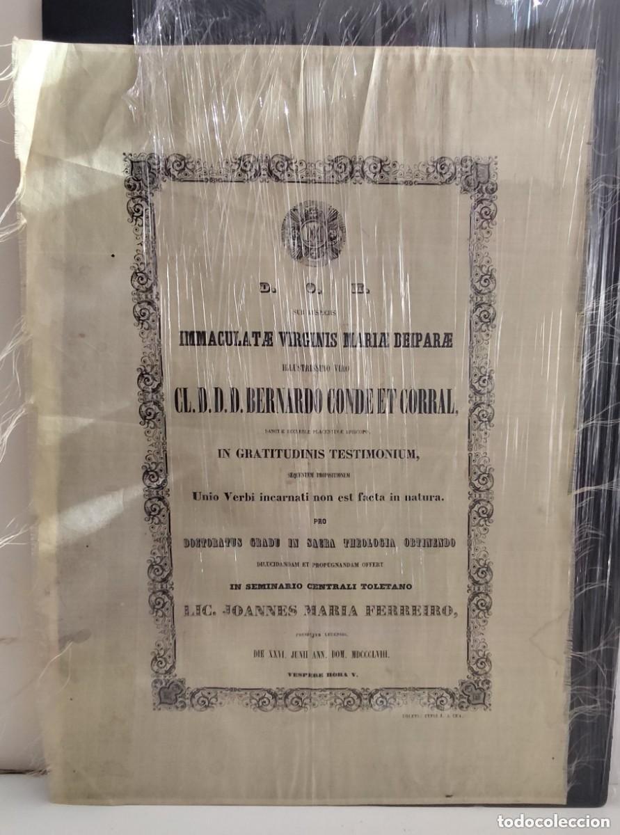 Carteles: IMMACULATE VIRGINIS MARIAE DEIPARAE ILLUSTRISSIMO VIRO BERNARDO CONDE ET CORRAL DOCTORATUS THEOLOGIA