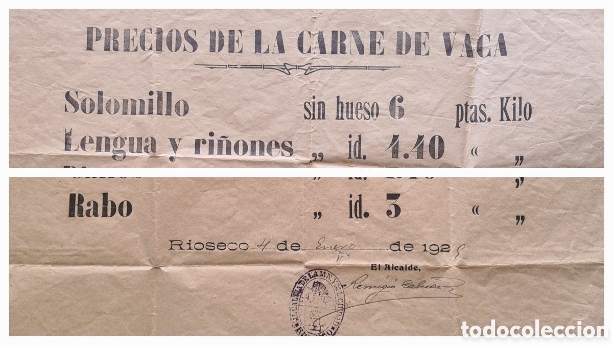 Carteles: MEDINA DE RIOSECO (VALLADOLID) - BANDO SOBRE PRECIOS DE LA CARNE DE VACA - A&Ntilde;O 1925 - 32 x 43,5 cm