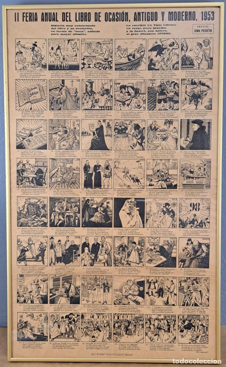 Carteles: Auca, II Feria Anual del Libro de Ocasi&oacute;n, Antiguo y Moderno, 1953 &ndash; dibujos de Opisso