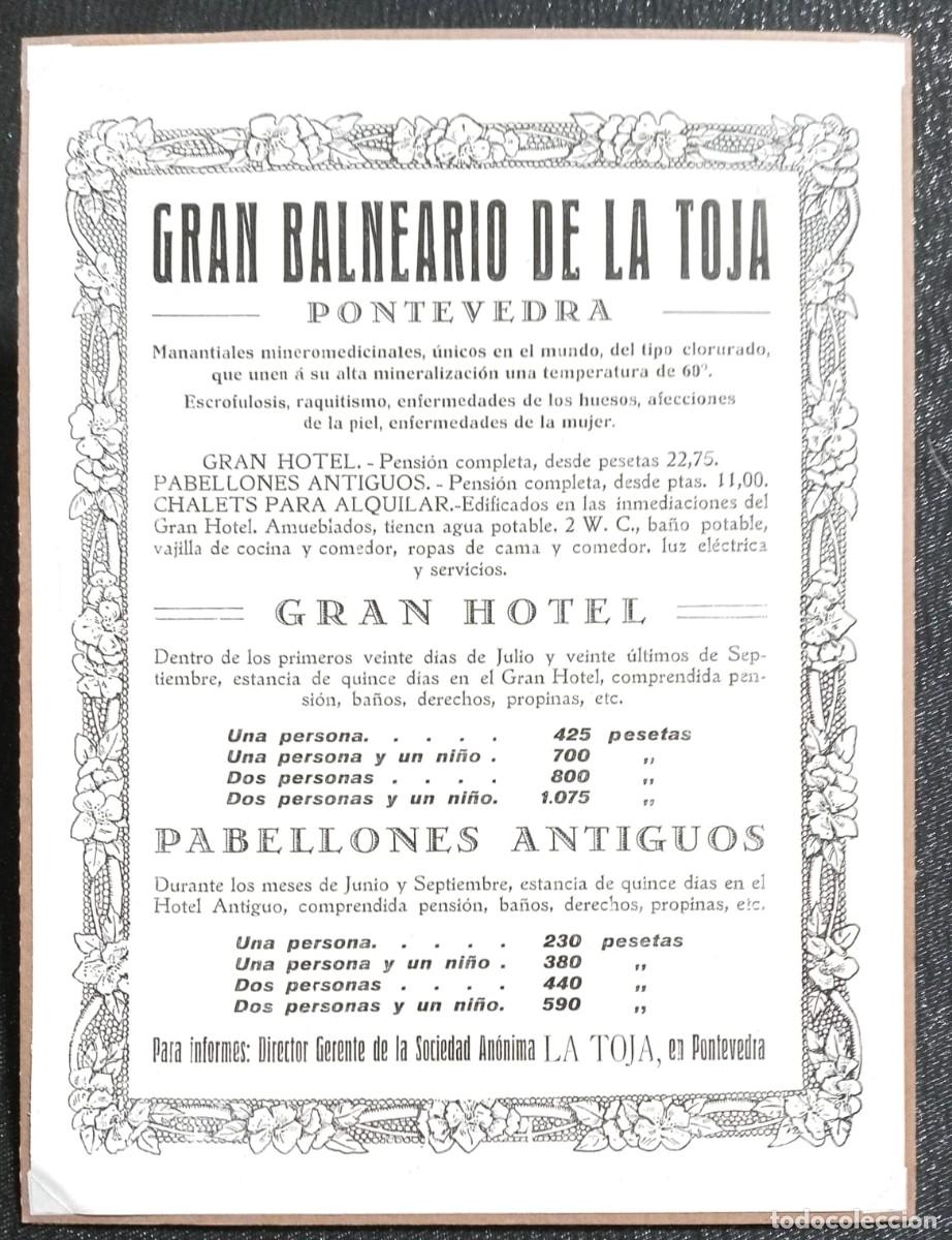 Carteles: PONTEVEDRA - GRAN BALNEARIO DE LA TOJA - PUBLICIDAD ORIGINAL 1927 / 29 x 21,5 Cm. MUNDO NUEVO