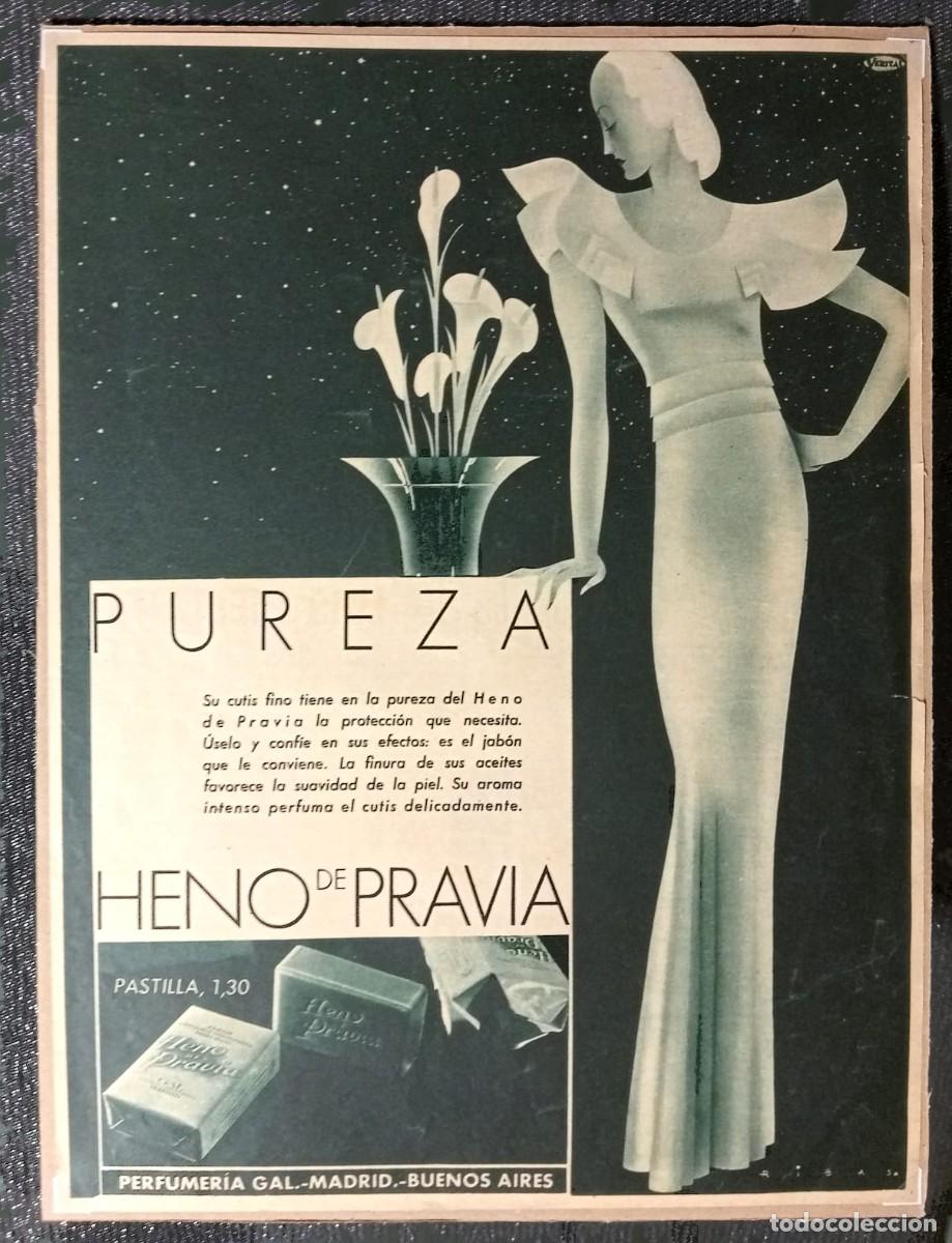 Carteles: HENO DE PRAVIA - PERFUMERIA GAL - PUBLICIDAD ORIGINAL 1934 / 34 x 25 Cm. CRONICA