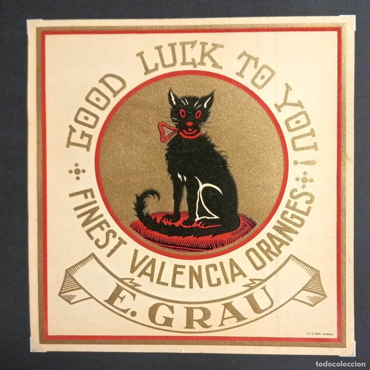 Carteles: ETIQUETA NARANJAS - E. GRAU. VALENCIA - ORIGINAL A&Ntilde;OS 50 / LIT. S. DUR&Aacute; 24 x 22,5 Cm.